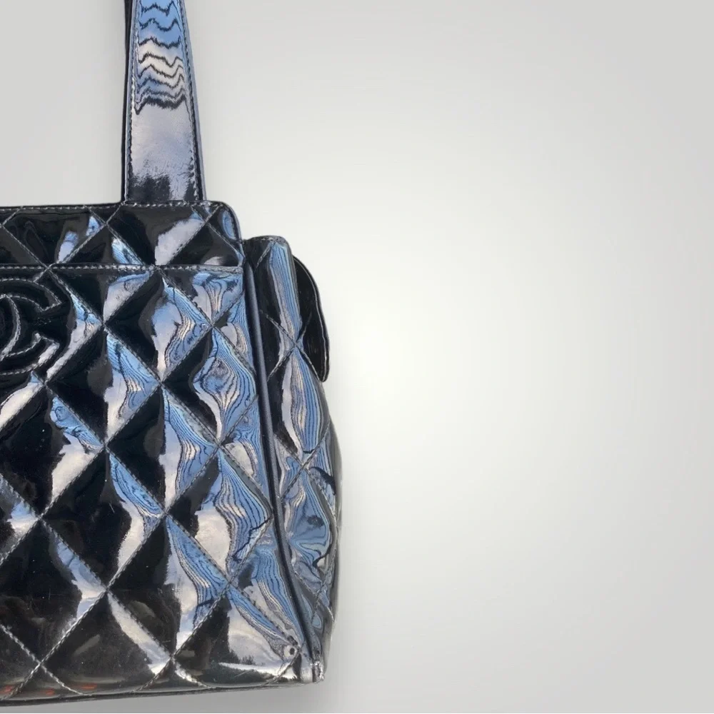 Chanel Black Patent Leather Diamond Quilt Mini Tote Bag
